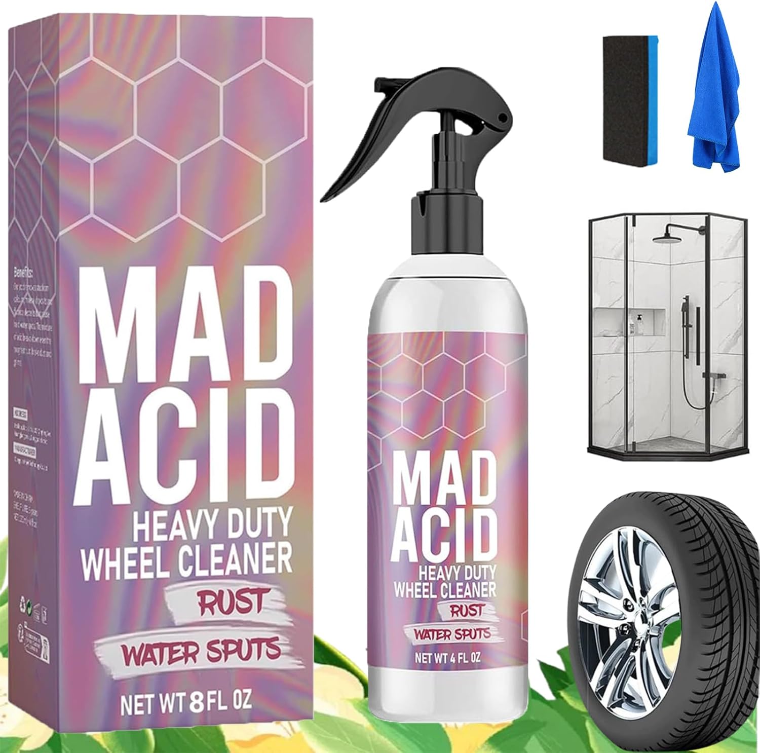 Mad Acid-Mad Acid Glass Cleaner, Mad Acid Heavy Duty Wheel Cleaner, Mad Acid All Purpose Shower Cleaner, Mad Detailing Products, For Bathroom,Car, Furniture